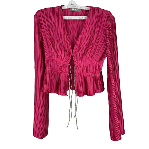 Blue B Collection Ruffled Pleated Pink Long Sleeve Blouse Blue B - Size Large - Picture 1 of 4